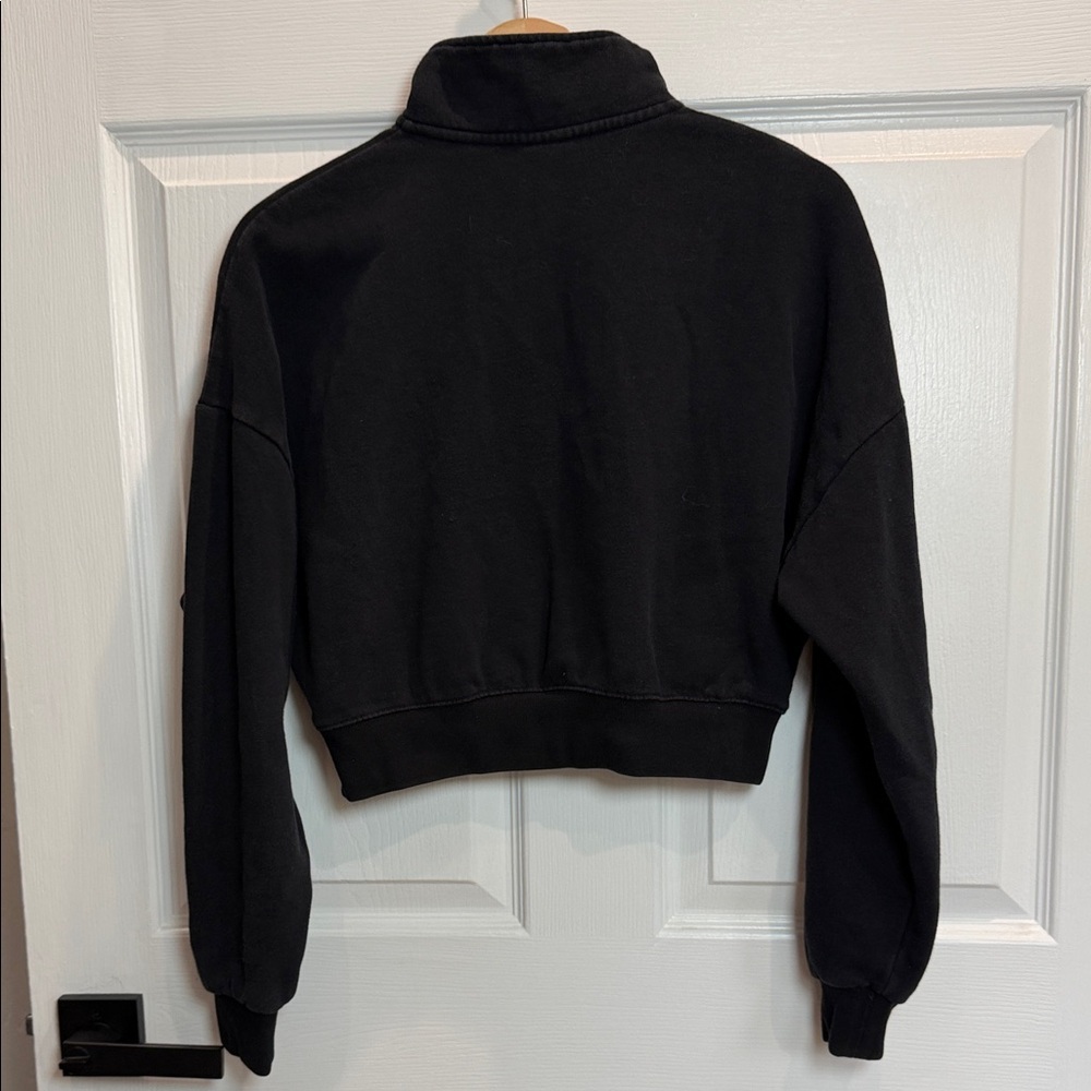 Women’s Black Cropped Half-Zip Turtleneck Sweater - Picture 3 of 3